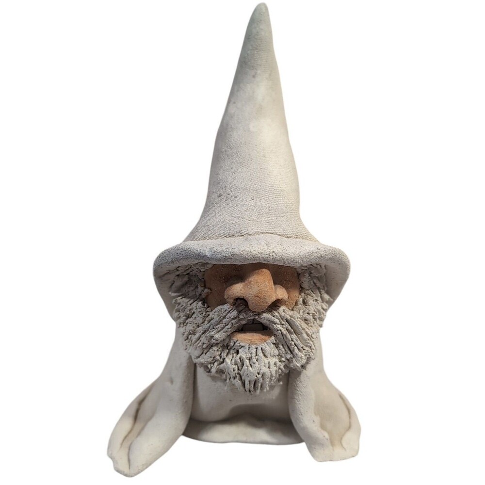 Vintage White Wizard Y84 Pottery Gnome Dwarf Figurine Statue 8" Signed